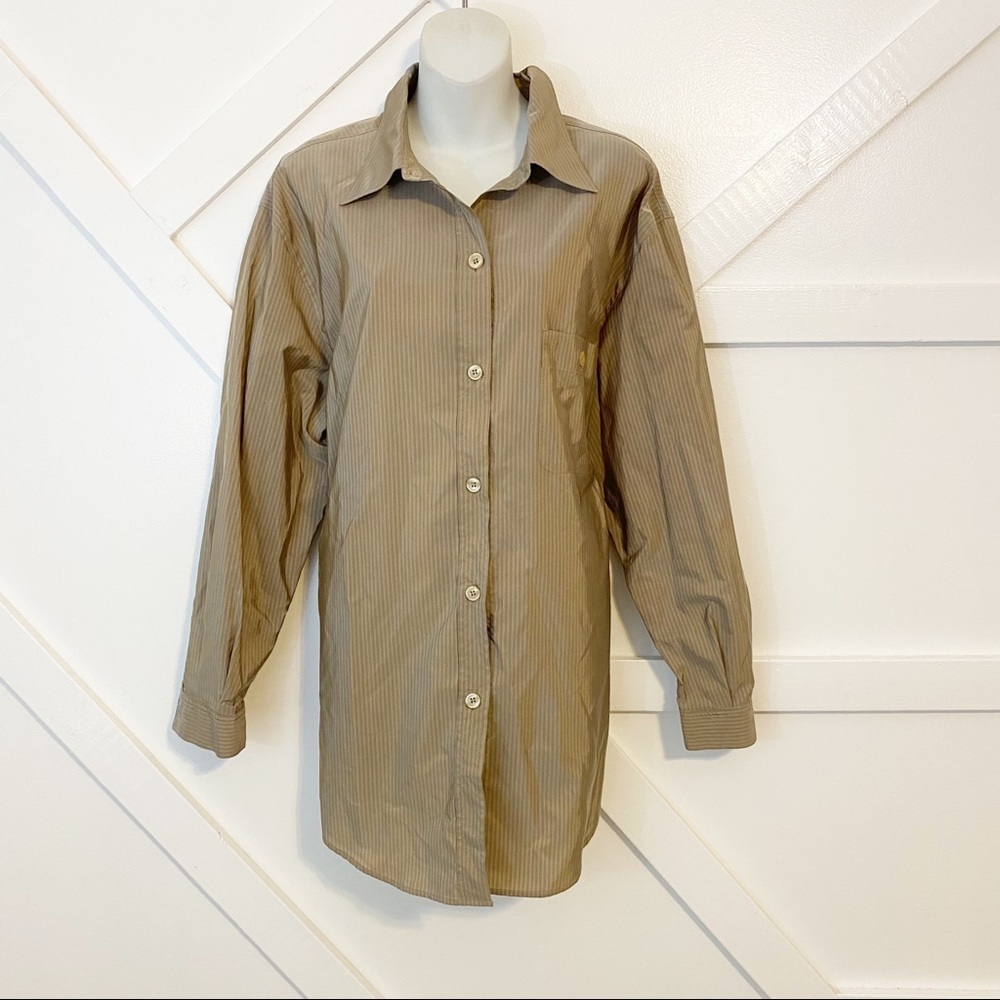 Marina Rinaldi Pinstripe Button Down Tunic Tan L